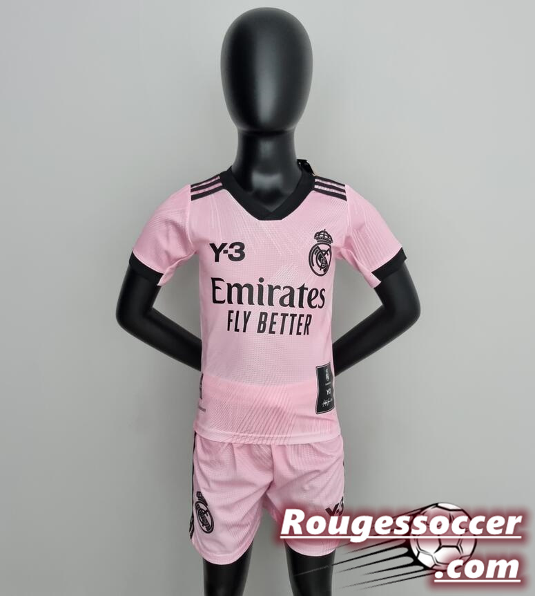 Real Madrid Kids Pink Y3 Fourth Away Soccer Kits Shirt With Shorts 2022/23